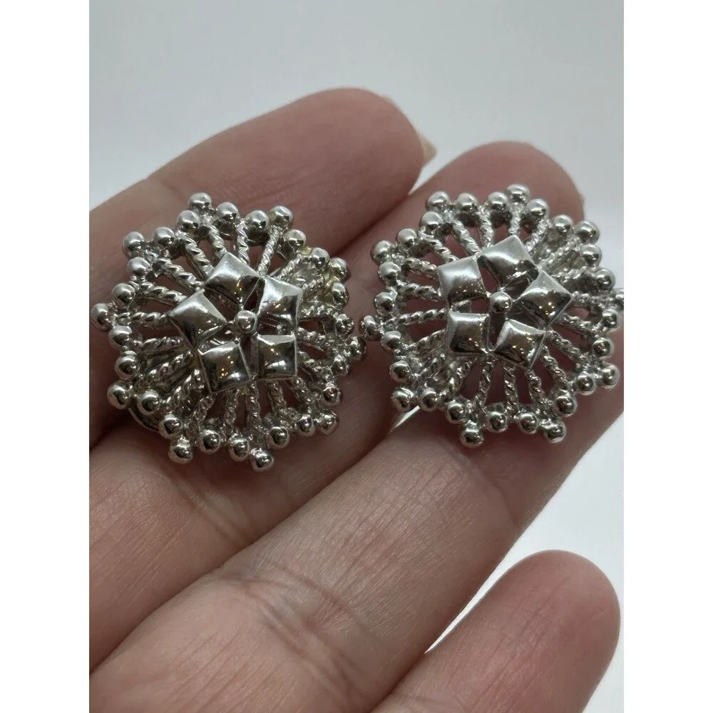 Monet Silver Tone Clip On Flower Earrings
